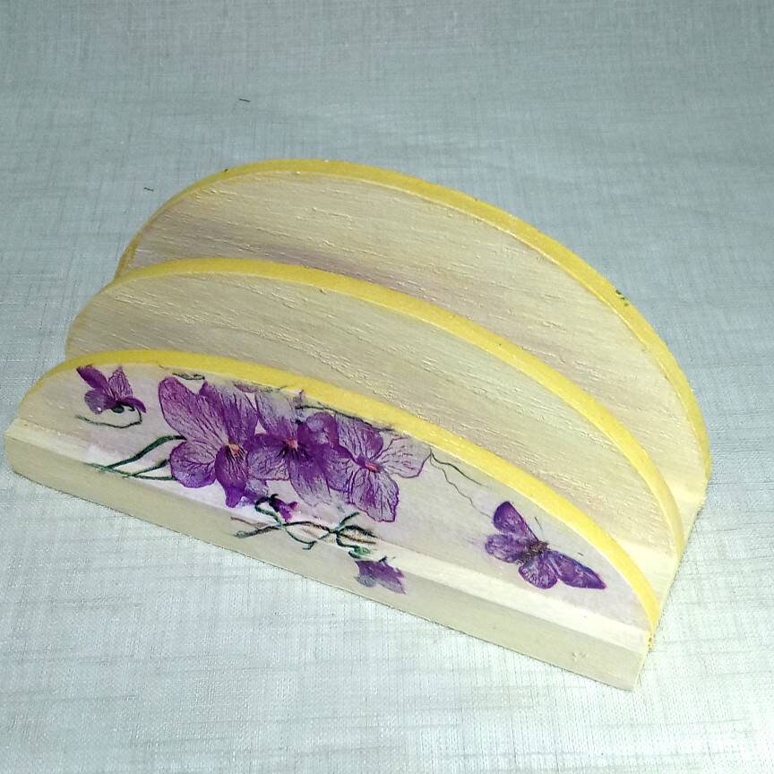 Wooden napkin holder handmade decoupaged with violet in the UK Etsy