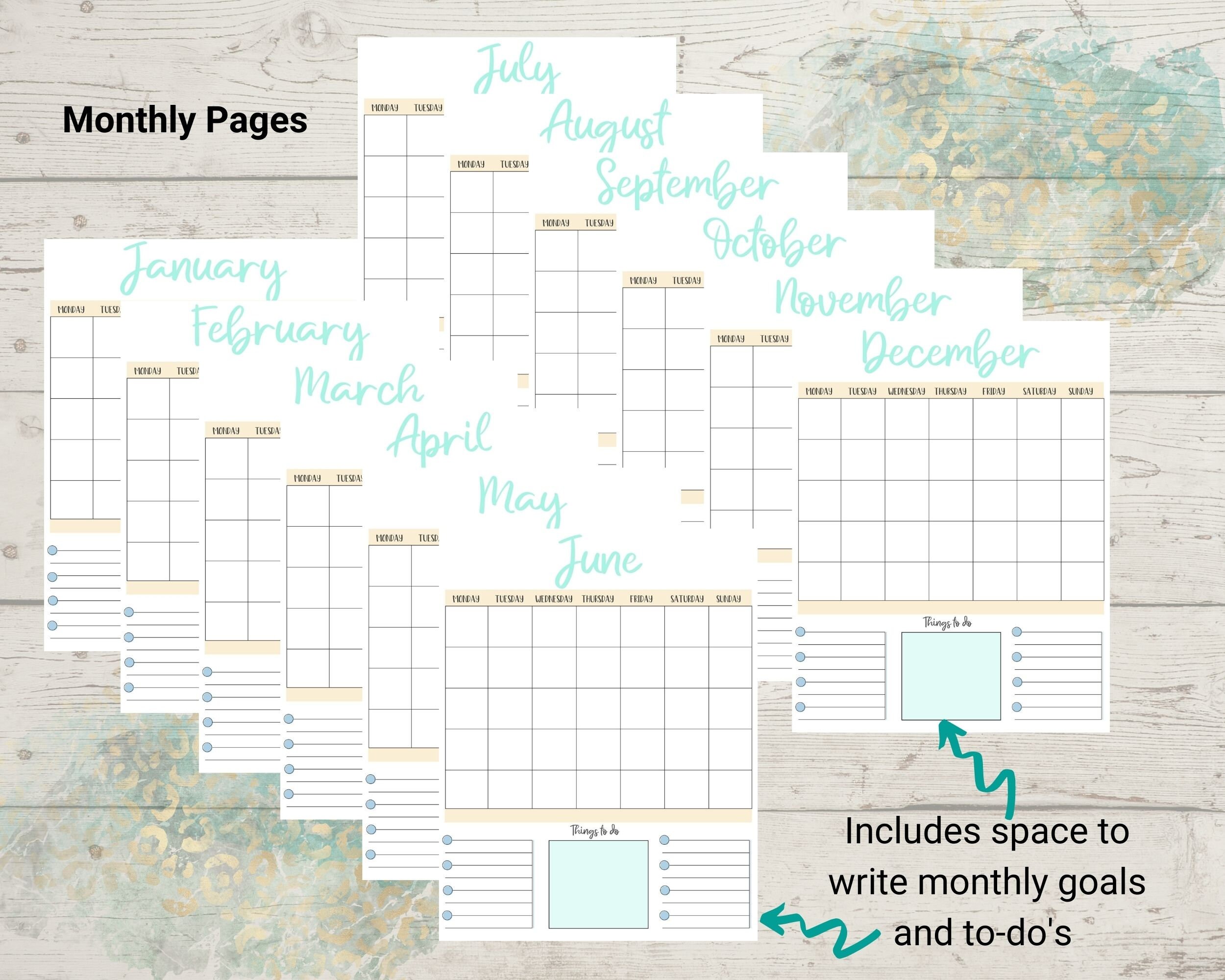 Mint Gold and Navy Printable Planner | Etsy