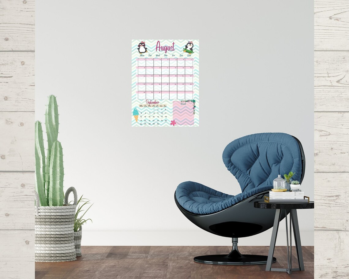 Monthly Printable Cute Calendar Planner 2022 Monday Start Etsy