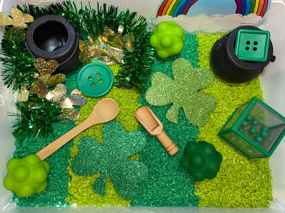 St. Patrick's Day Sensory Bin with Large Items Sensory