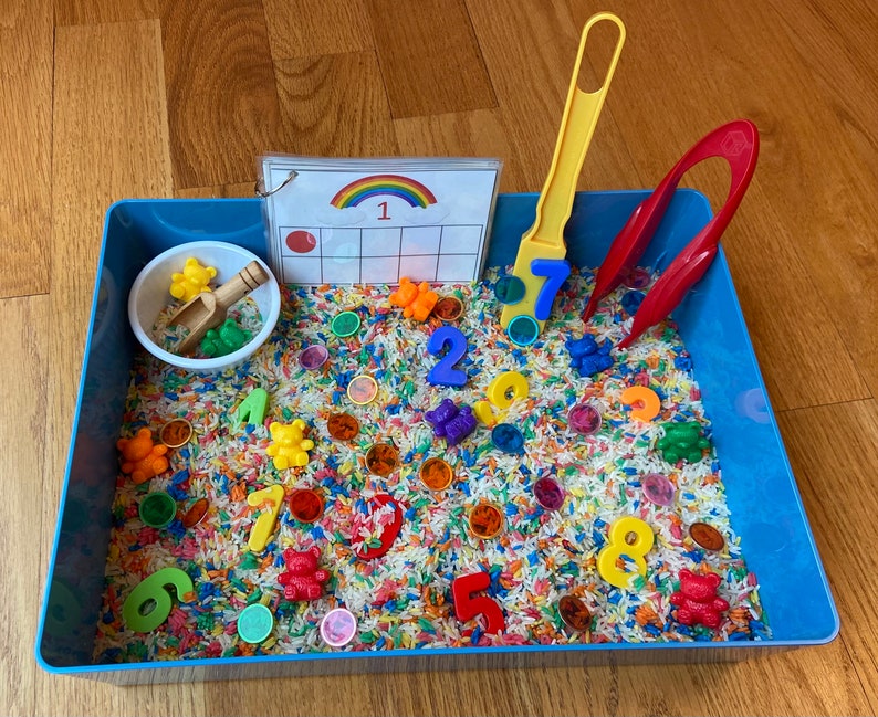 Number Sensory Bin with Rainbow Ten Frame Math Activity Etsy