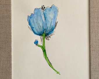 Handmade Blue Watercolor Flower