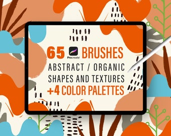 Procreate Stempelpinsel: 65 Abstrakte Organische Formen, 55 Stempelpinsel, 10 Texturpinsel und 4 Trendfarben für Procreate