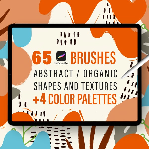 Procreate Stamp Brushes: 65 Abstract Organic Shapes, 55 Stamp brushes, 10 Texture brushes and 4 Trending Color Palette for Procreate