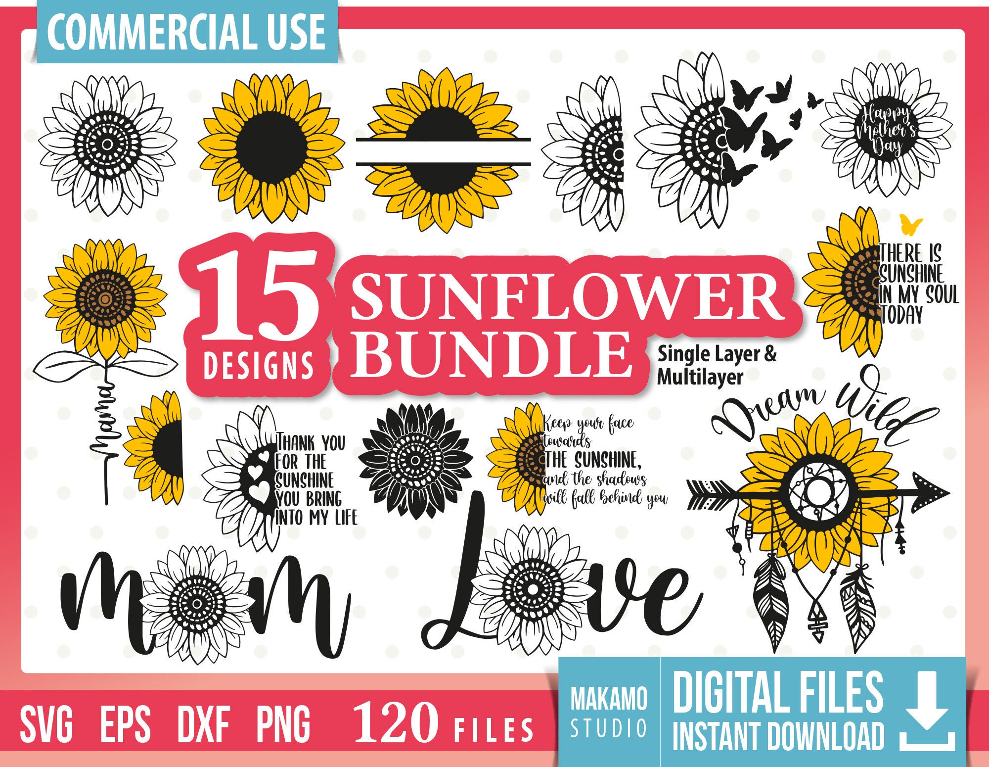 Download Sunflower SVG Bundle: Mom Sunflower Love sunflower SVG | Etsy