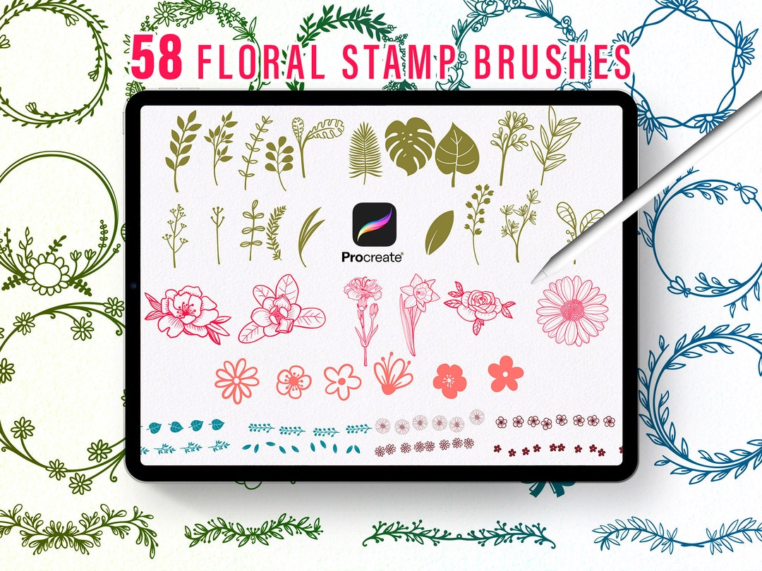 Procreate Brushes: Botanical Stamps, Floral Wreath Procreate Stamps ...
