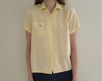 60s Vintage Yellow Lightweight Short-Sleeve Button-Down Shirt Unisex small/med