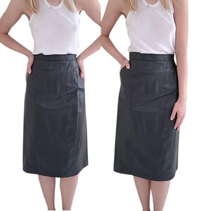 1980s Leather Midi-Length Pencil Skirt w Pcokets Women&#39;s XS Small 2-4