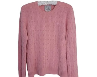 Vintage 90s Lilly Pulitzer Cashmere Pink Cable Knit Crewneck Sweater size small