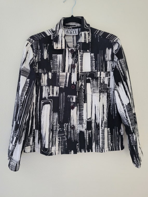80s Abstract Black & White Print KEREN HART Butto… - image 3