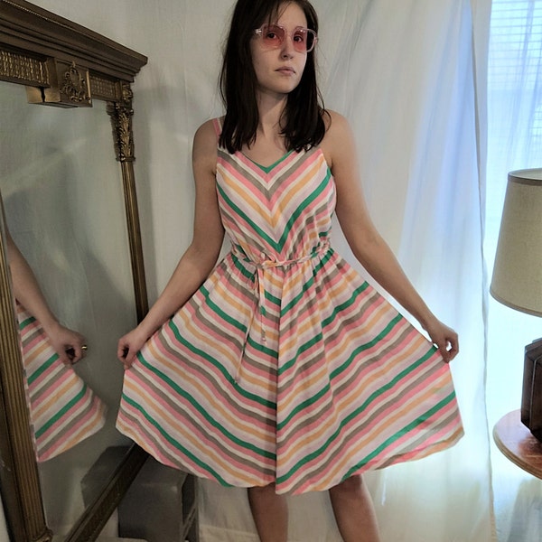 Striped Brightly Colored Vintage Summer Dress womens small/medium