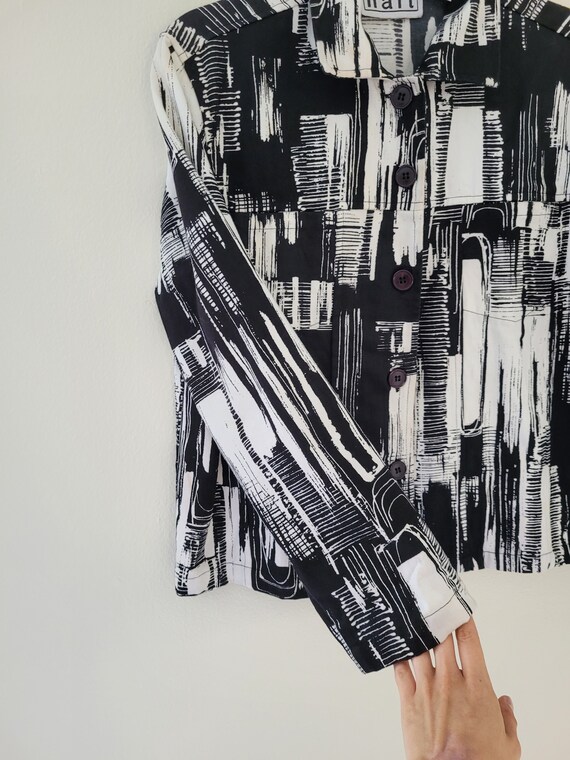 80s Abstract Black & White Print KEREN HART Butto… - image 6