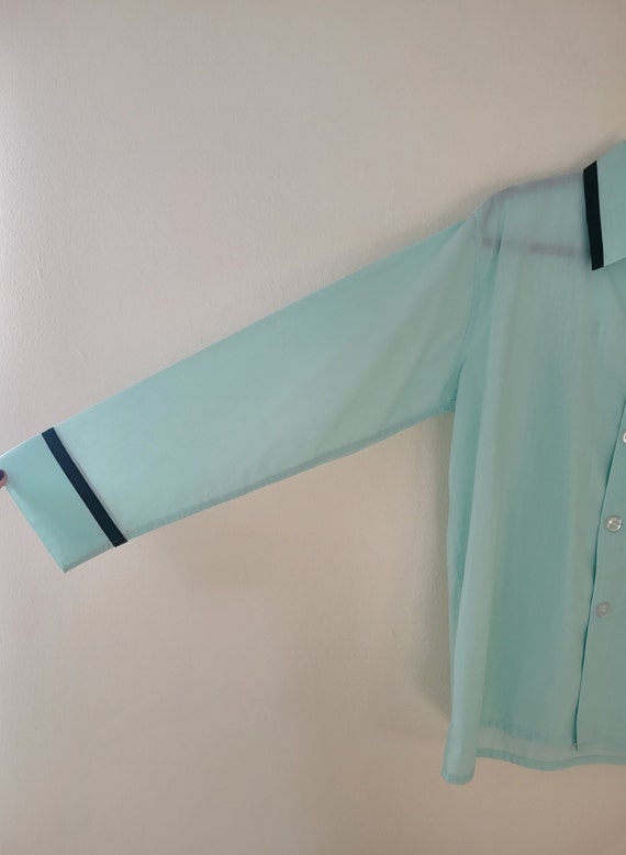 70s Vtg Long Sleeve Aqua Blue Button-Up WICKFORD … - image 5