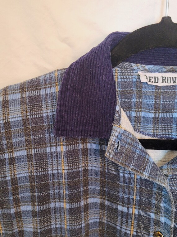 90s Vintage Grunge Blue Plaid Cotton RED ROVER Sh… - image 6