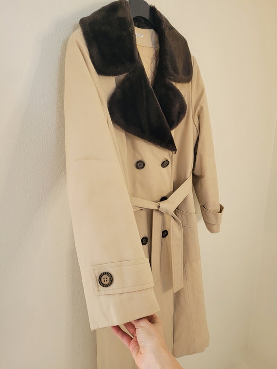 Vintage Beige Trench Coat Quilted Lining Heavy Wi… - image 4