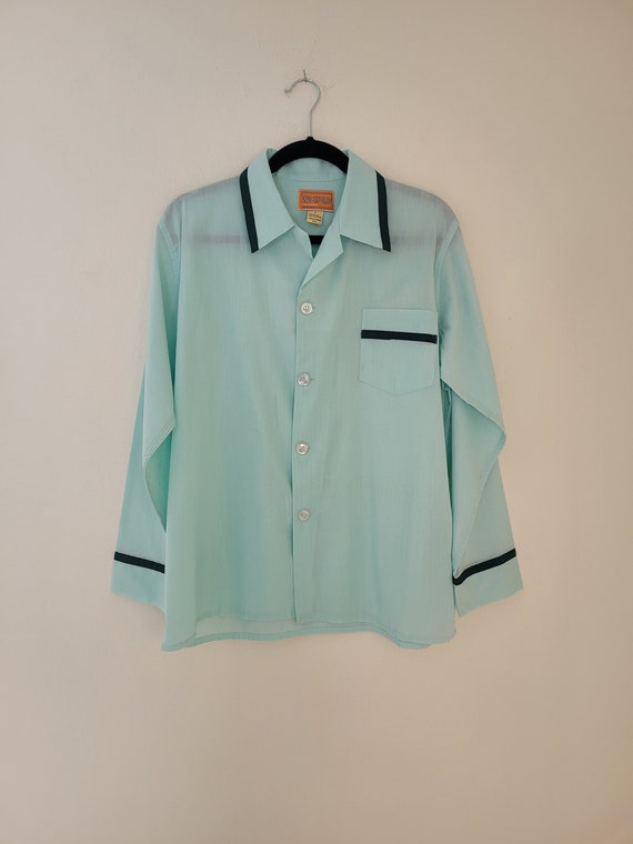 70s Vtg Long Sleeve Aqua Blue Button-Up WICKFORD … - image 1