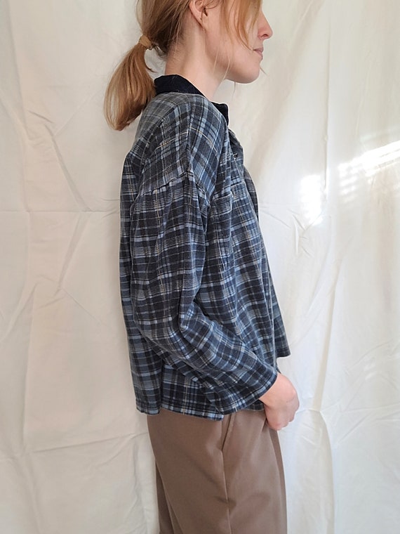 90s Vintage Grunge Blue Plaid Cotton RED ROVER Sh… - image 3