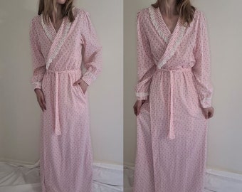 Sweet Vintage JCP Dainty Floral Pink House Robe with Pockets women's medium tall