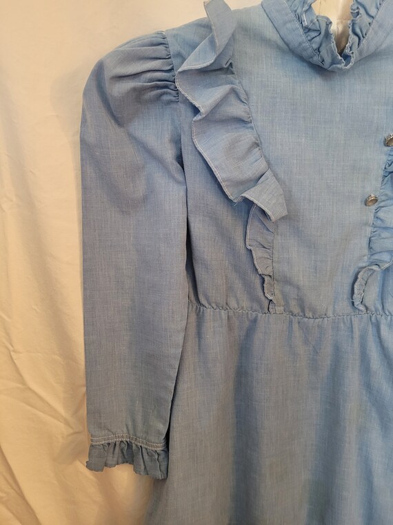Child's Vintage Blue Long-sleeved Ruffled A-Line … - image 2