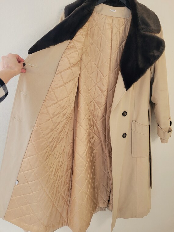 Vintage Beige Trench Coat Quilted Lining Heavy Wi… - image 5
