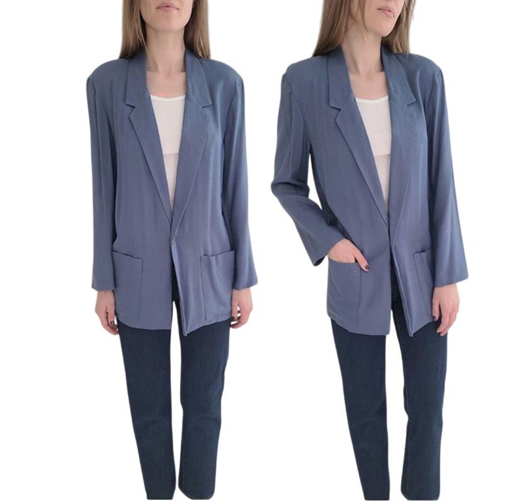 Vintage Lightweight Blue Slightly Oversize Single Button Blazer W ...
