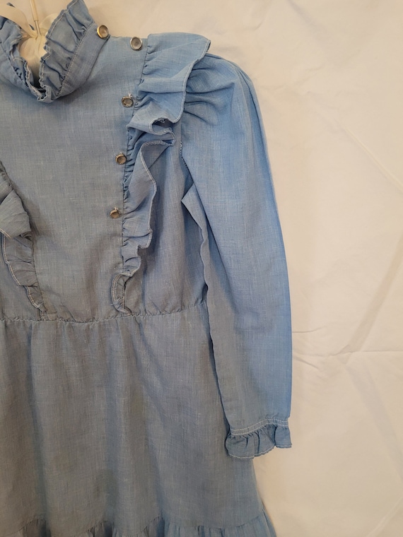 Child's Vintage Blue Long-sleeved Ruffled A-Line … - image 6
