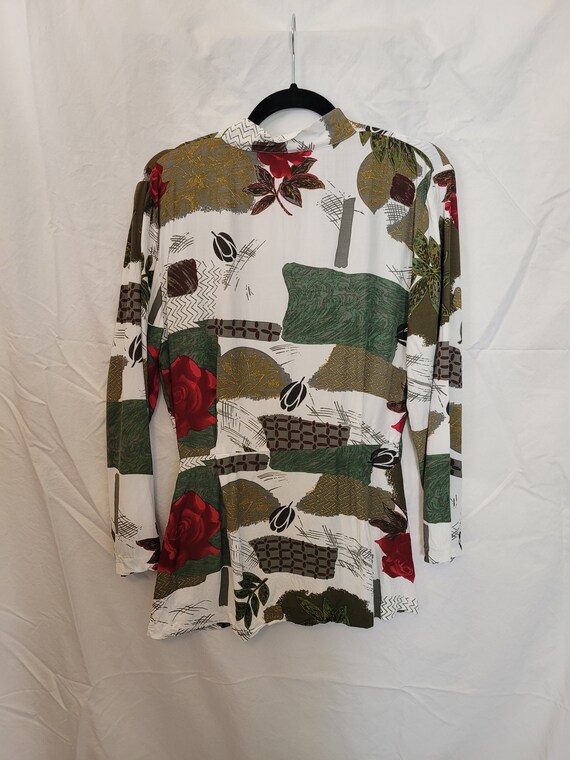 Vintage Abstract Floral AOP Longsleeve Blouse Wom… - image 2