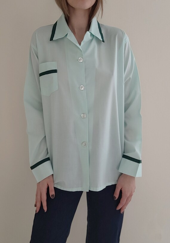 70s Vtg Long Sleeve Aqua Blue Button-Up WICKFORD … - image 2