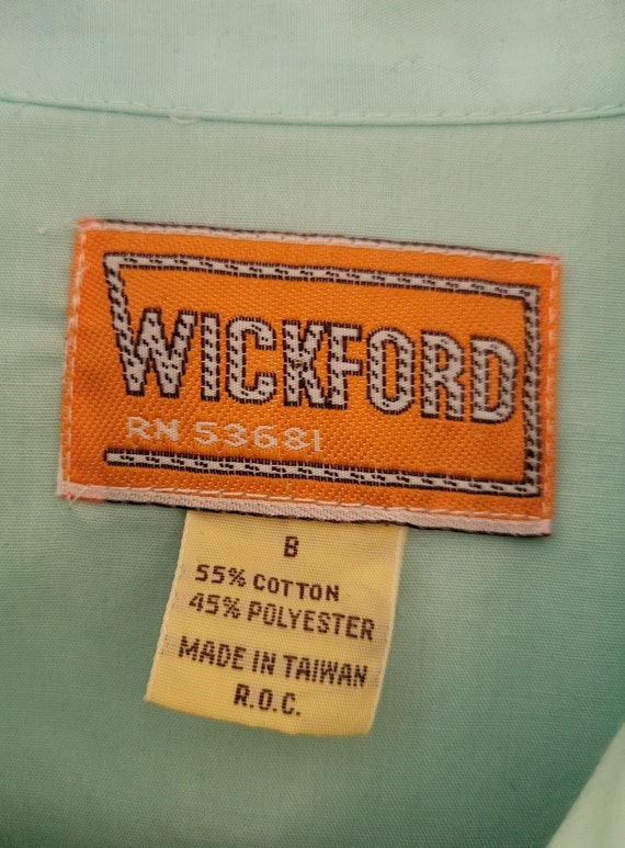 70s Vtg Long Sleeve Aqua Blue Button-Up WICKFORD … - image 9