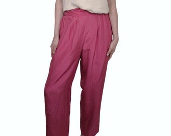 Vintage CROFT&BARROW Bold Fuchsia Pink 100% Silk Trouser Pants Medium 30" waist