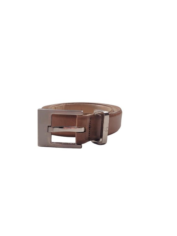 Vintage CALVIN KLEIN Tan Italian Leather Belt, Silver Buckle  display picture 2