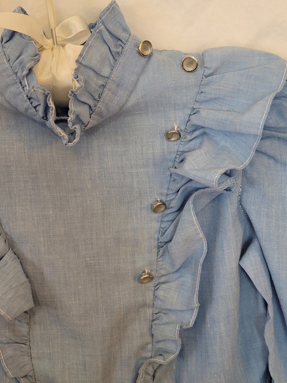 Child's Vintage Blue Long-sleeved Ruffled A-Line … - image 4