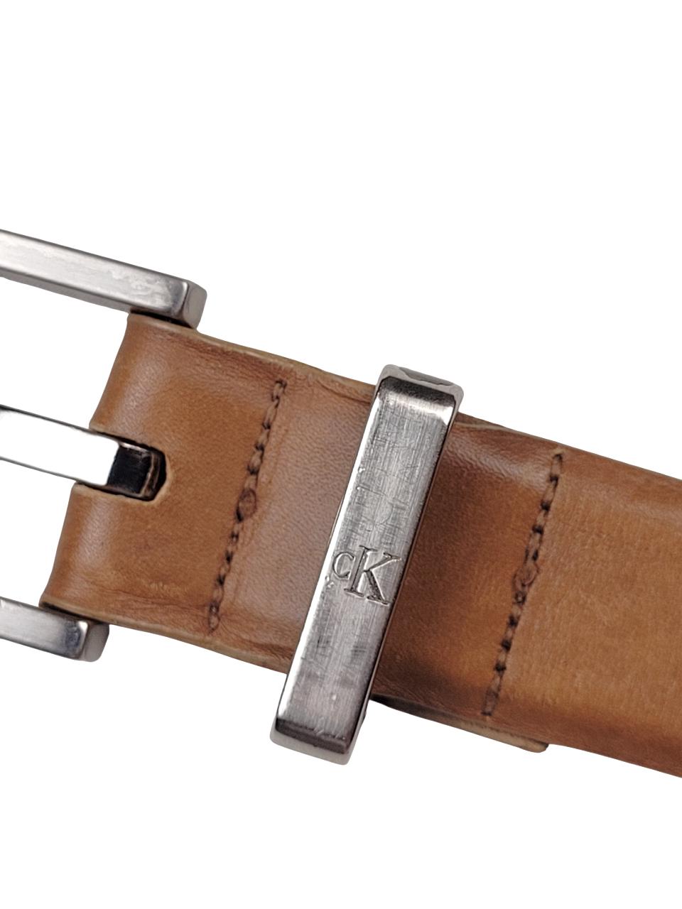 Vintage CALVIN KLEIN Tan Italian Leather Belt, Silver Buckle  display picture 3