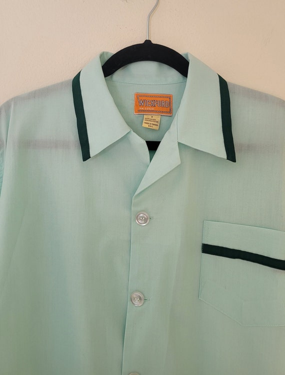 70s Vtg Long Sleeve Aqua Blue Button-Up WICKFORD … - image 4