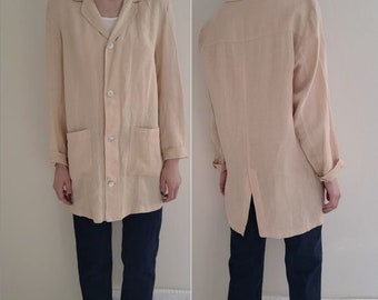 Lightweight Linen Vintage Blazer Beige/Tan Summer Office Casual women's medium