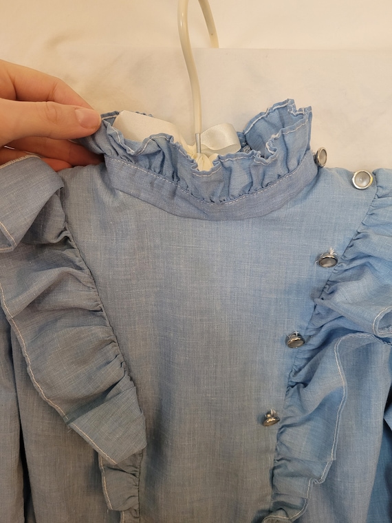 Child's Vintage Blue Long-sleeved Ruffled A-Line … - image 3