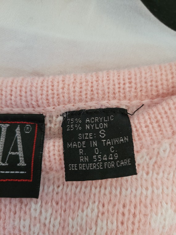 80s Pink Fair Isle Print Crewneck Knit Sweater wo… - image 6