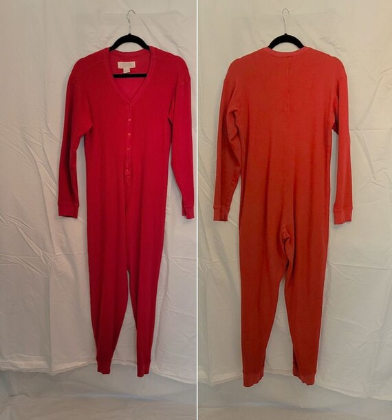 Vintage 80 90s VICTORIA S SECRECT Country Authentic Thermal Long John Waffle Knit Pajamas sleepwear Red Size Small Etsy