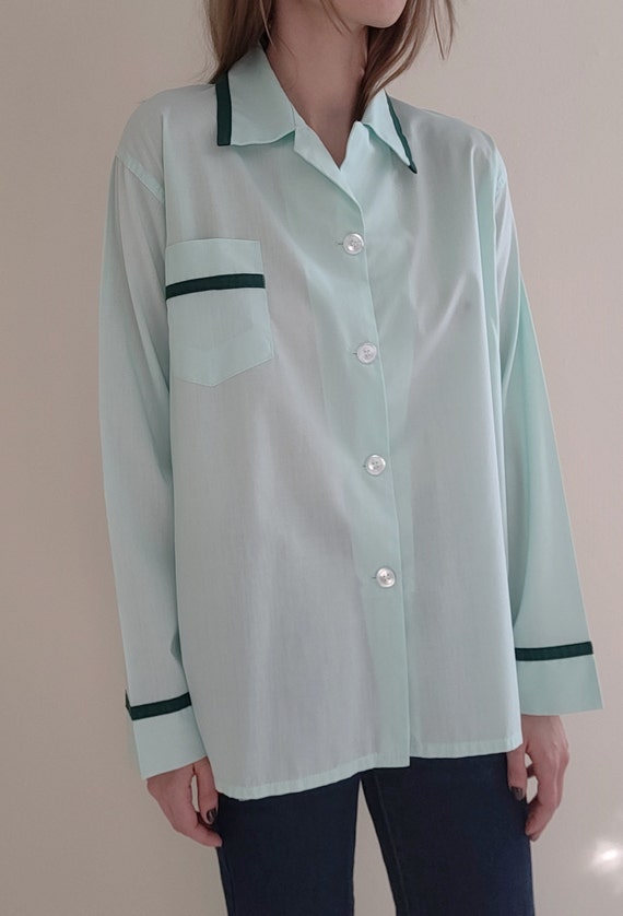 70s Vtg Long Sleeve Aqua Blue Button-Up WICKFORD … - image 10