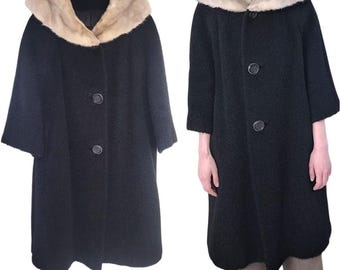 50/60s rare Berroco&#39;s heavy weight winter short hair wool coat with fur collar