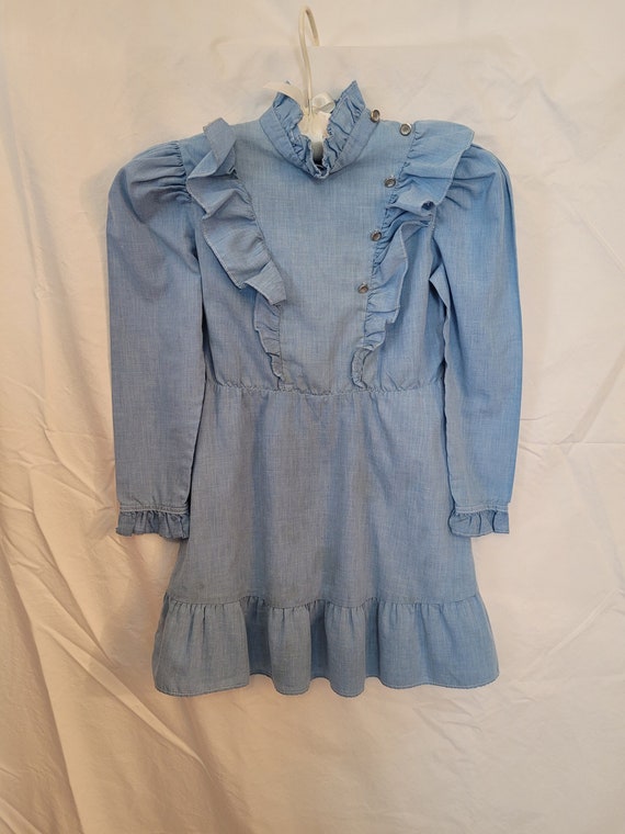 Child's Vintage Blue Long-sleeved Ruffled A-Line … - image 1