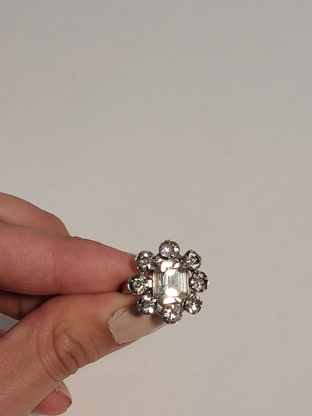 Vintage Crystal Flower Costume Jewelry Ring Adjustable Band Etsy
