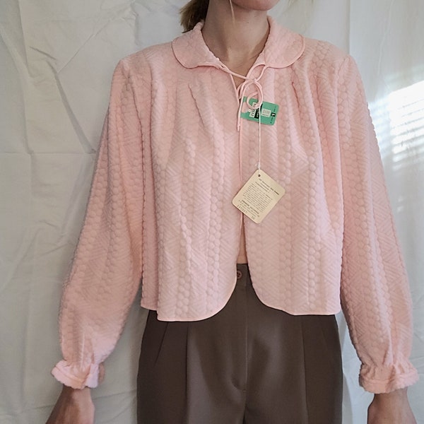 Vintage 70s Deadstock JCPENNY ADONNA Lucy Larcom Bemberg Rayon Pink Bed Jacket