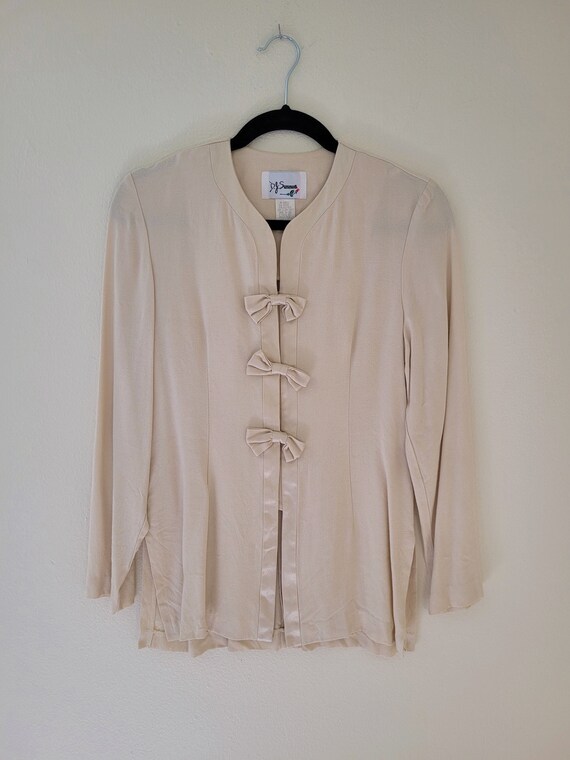 80s Ivory Elegant Long Sleeve Blouse/Jacket Bow A… - image 1