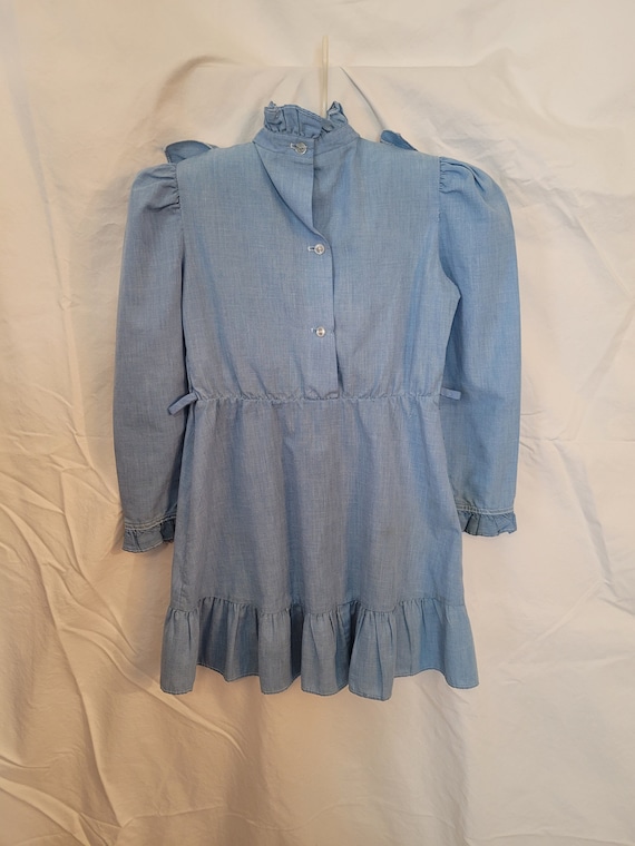 Child's Vintage Blue Long-sleeved Ruffled A-Line … - image 5