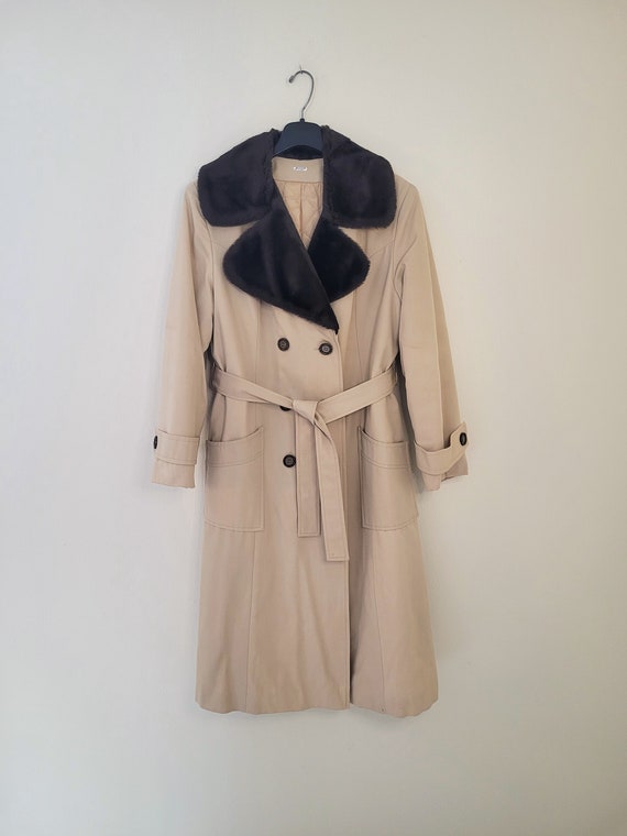 Vintage Beige Trench Coat Quilted Lining Heavy Wi… - image 1