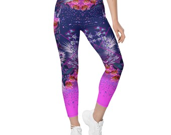 Pink Galaxy (Crossover leggings with pockets) Colorful Japanese Print