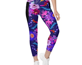 Crossover Yoga leggings with pockets Leggings for herDance Gym Fitness Leggings colorful flower print