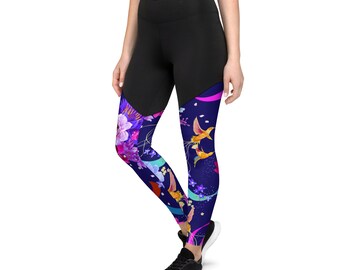 Sports leggings flowers bird lover design graphics colorful stylish design Yoga leggings active wear stretch textile vivid color sport wear