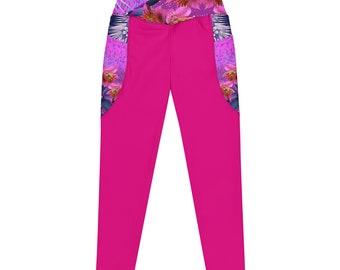 Flowers Galaxy/PINK (Crossover leggings with pockets)
